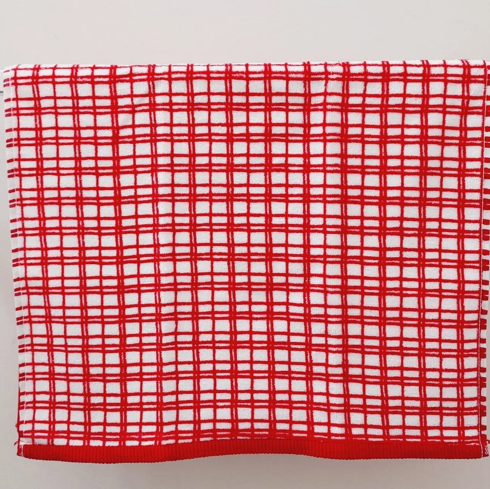 NEW! #9097-C❗️ LAST 1 ❗️■Red checkered Hang'N'Snap Hand Towel 🤍RED JEWEL SNAP